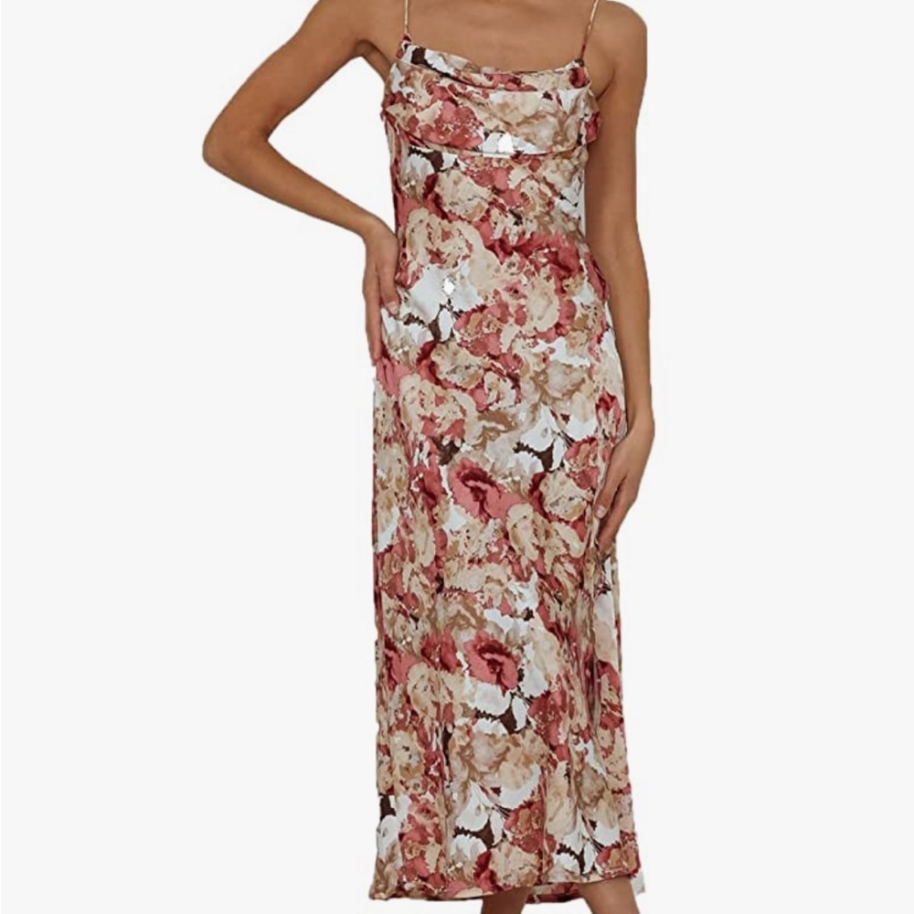 Satin Silk Floral Midi Wedding Guest Dress